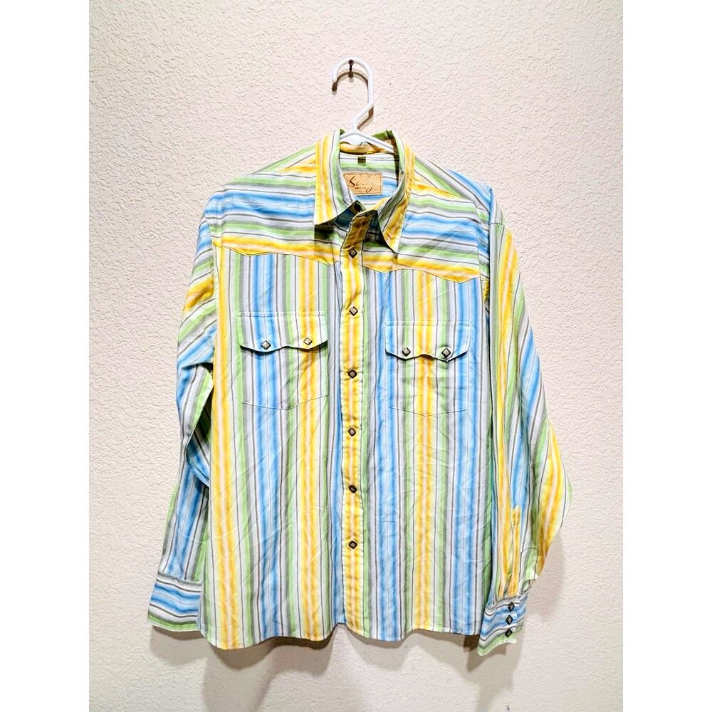Vintage Scully Western Shirt Striped Diamond Buttons Pastel Medium